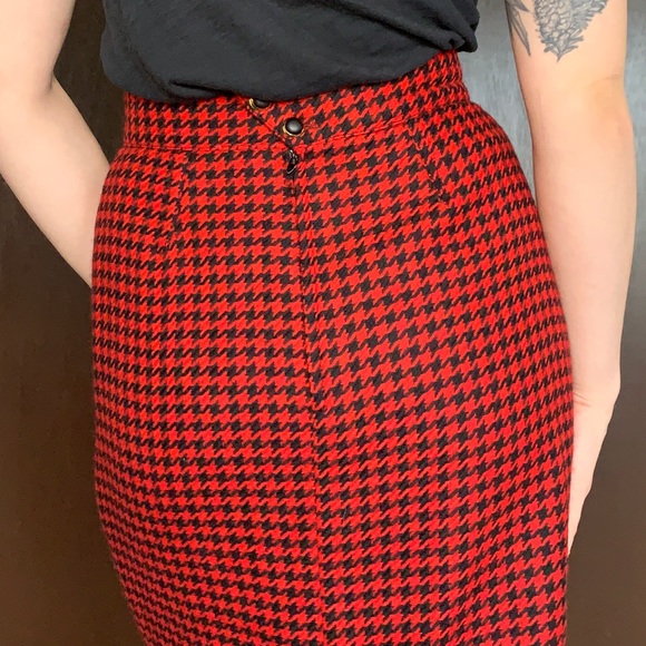 Vintage Wool Houndstooth Pencil Skirt - Picture 3 of 7
